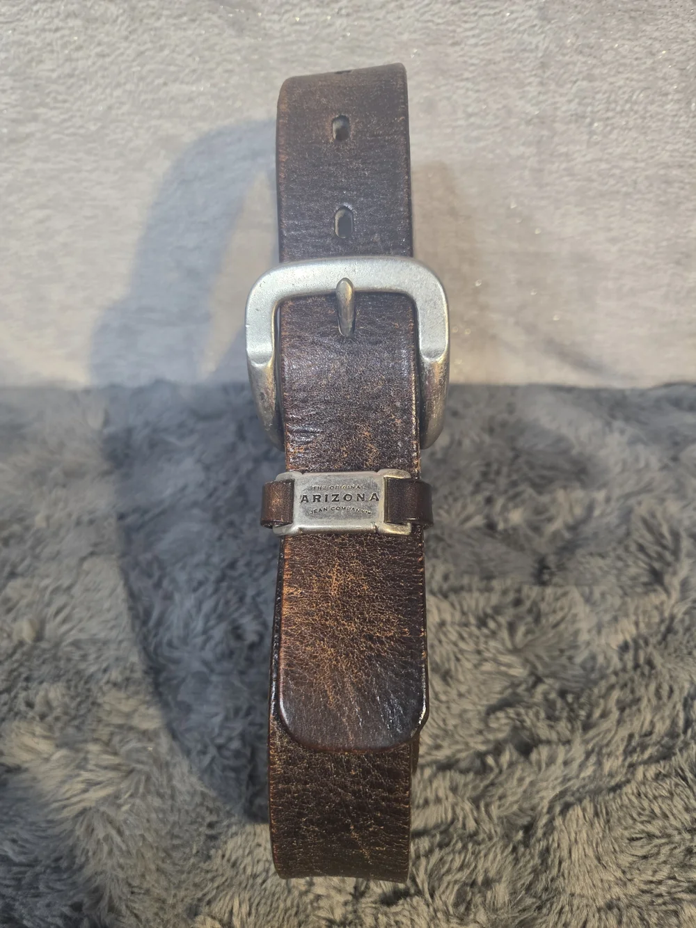 Brown Leather Men’s Belt with Brushed Silver Buckle